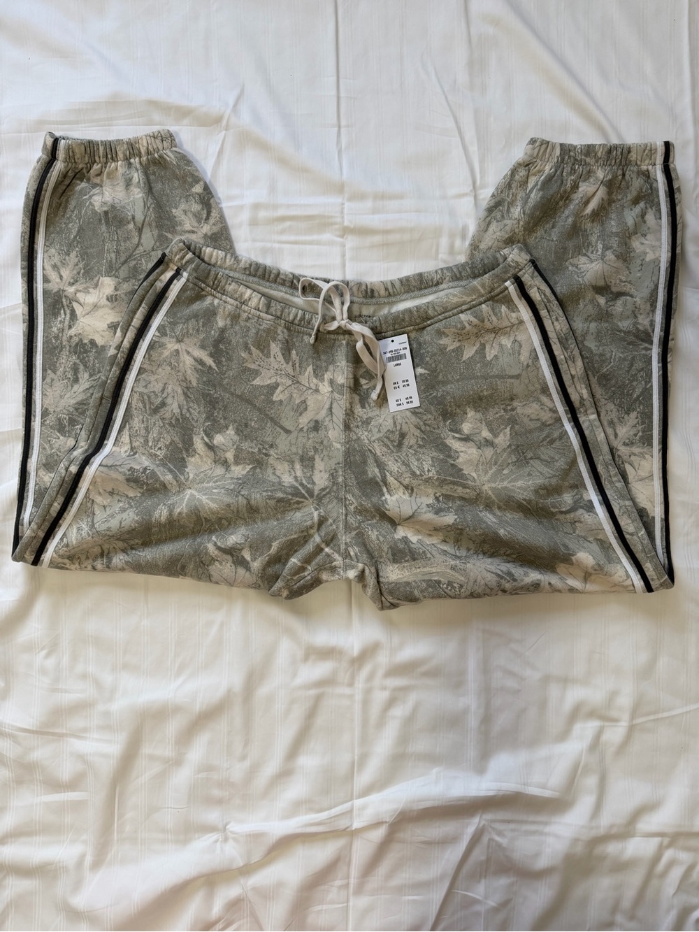 Hollister Kids Olive Green Leaf-Print Joggers with Side Stripes